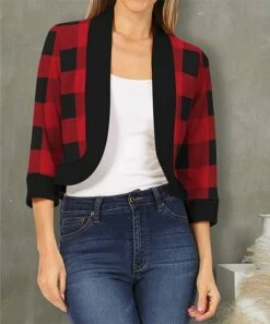 Best Pirce 🌟 UDEAR Black & Red Plaid Open Blazer - Plus 🛒