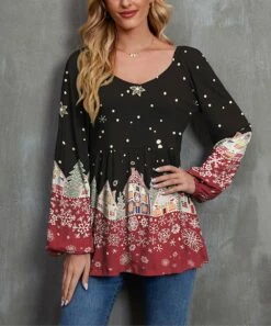 Deals 😍 UDEAR Red & Black House Snowflake Long-Sleeve Top - 👩 Women 🎉