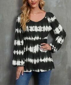 Best Sale ๐ฅฐ UDEAR White & Black Tie-Dye Stripe Long-Sleeve Top - ๐ฉ Women ๐