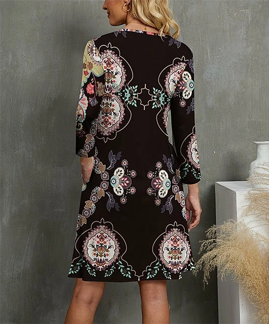 Hot Sale ๐ UDEAR Red & Black Paisley Scoop-Neck ๐ Dress - ๐ฉ Women & Plus ๐ฏ - Image 2