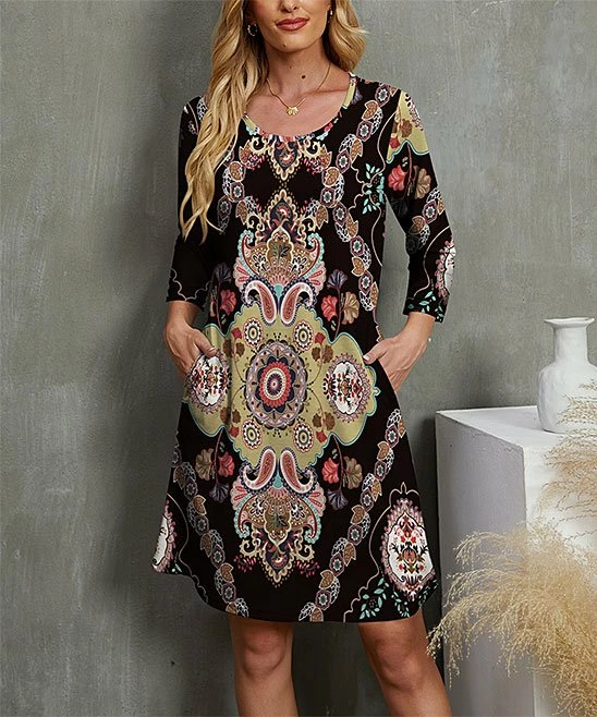 Hot Sale ๐ UDEAR Red & Black Paisley Scoop-Neck ๐ Dress - ๐ฉ Women & Plus ๐ฏ