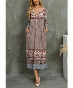 Deals 🧨 UDEAR Burgundy & Cream Geometric Long-Sleeve 👗 Dress - Plus ✨