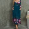 Cheapest ⭐ UDEAR Rose Red & Blue Floral Long-Sleeve Pocket Maxi 👗 Dress - Plus 🌟
