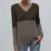 Cheap 🧨 UDEAR Light Heather Coffee & Dark Heather Coffee Contrast V-Neck Top - 👩 Women 🔥