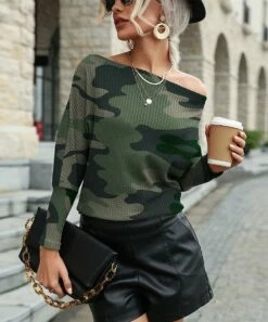 Buy 🥰 UDEAR Green & Gray Camo Long-Sleeve Boat-Neck Top - 👩 Women ❤️