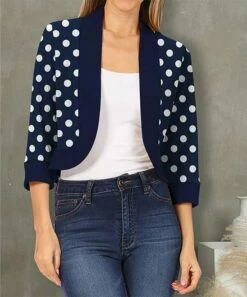 Best Pirce ✨ UDEAR White & Navy Polka Dot Open Blazer - 👩 Women 👏