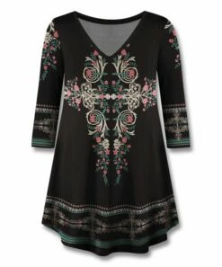 Cheap 👏 UDEAR Green & Black Floral V-Neck Top - Plus 😉