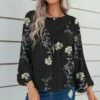 Best reviews of 👍 UDEAR Black & Light Yellow Floral Bishop-Sleeve Top - Plus 😍