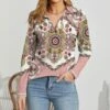 New 🔥 UDEAR Red & Pink Paisley Notch Neck Top - 👩 Women 🤩