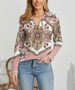 New 🔥 UDEAR Red & Pink Paisley Notch Neck Top - 👩 Women 🤩