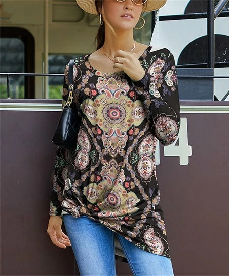 Buy ๐ฏ UDEAR Red & Black Paisley Long-Sleeve Top - ๐ฉ Women ๐ฅ