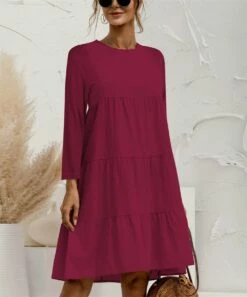 Best Sale 👏 UDEAR Burgundy Tiered Shift 👗 Dress - 👩 Women & Plus ⭐