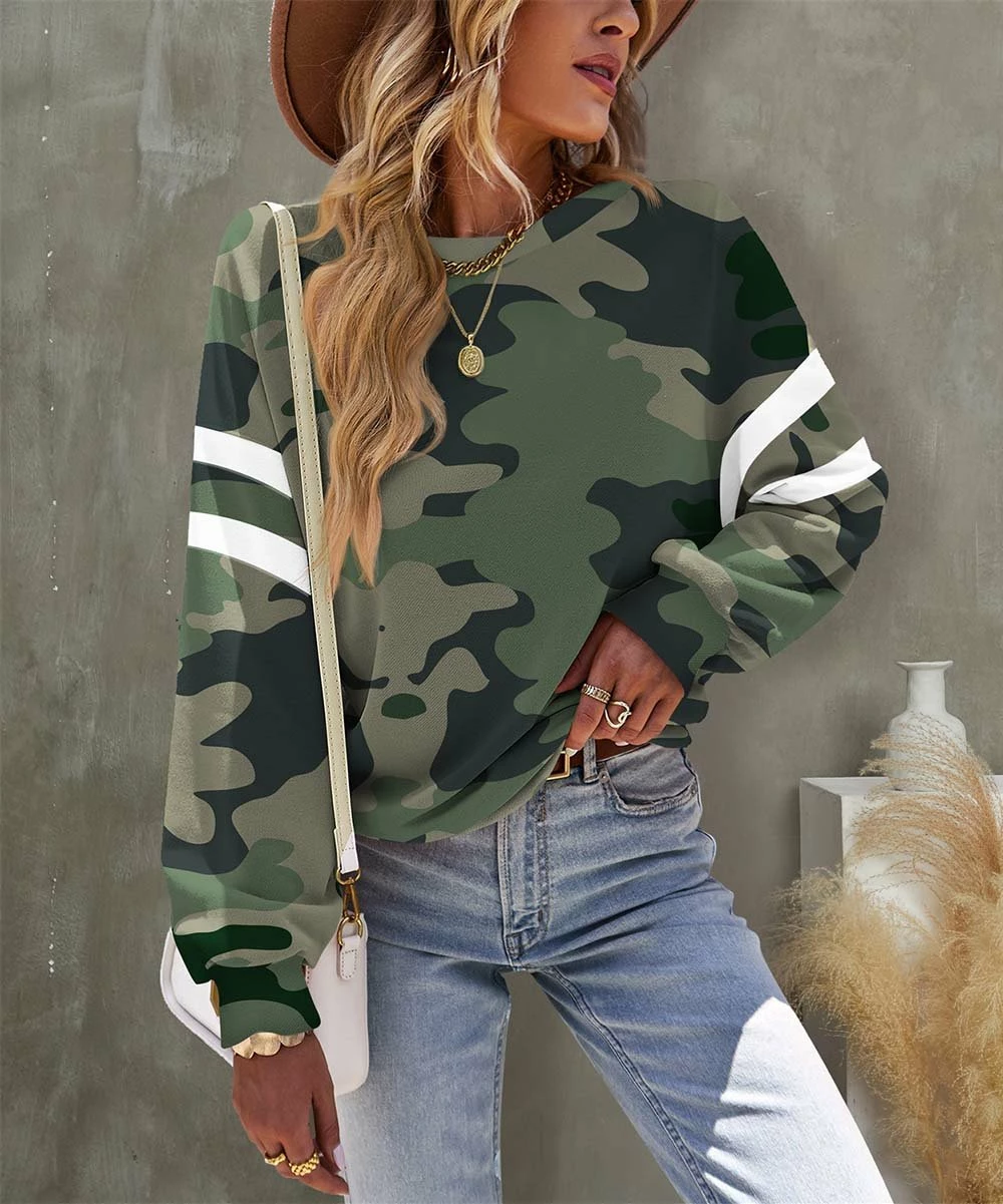 Flash Sale ๐ UDEAR Green Camo Stripe Long-Sleeve Round-Neck Top - ๐ฉ Women ๐