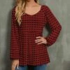 Best reviews of 🧨 UDEAR Red & Black Plaid Long-Sleeve Double-Scoop Neck Top - Plus 🎁