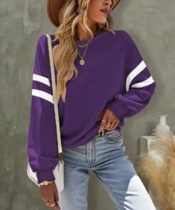 Deals 🔔 UDEAR Purple & White Stripe Crewneck Sweatshirt - 👩 Women & Plus 😍