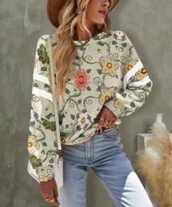 Deals 💯 UDEAR Yellow & Green Floral Stripe Long-Sleeve Round-Neck Top - 👩 Women 🔔