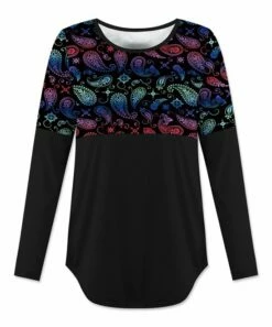 Outlet 💯 UDEAR Blue & Black Paisley Curved-Hem Long-Sleeve Top - Plus 🎉