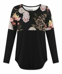 Buy 😍 UDEAR Red & Black Paisley Curved-Hem Long-Sleeve Top - Plus 😉