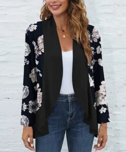 Hot Sale ⌛ UDEAR Black & Dusty Pink Floral Ruffle-Hem Open Blazer - Plus 🔥