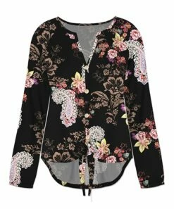 New ✨ UDEAR Coffee & Black Paisley Tied Button-Up Long-Sleeve Top - 👩 Women 👍