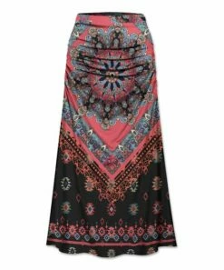 Cheap 👏 UDEAR Black & Light Red Scarf-Print Maxi 👗 Skirt - Plus 😍