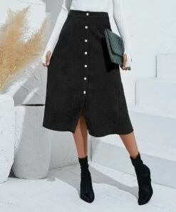 Outlet 🌟 UDEAR Black Button-Front A-Line 👗 Skirt - 👩 Women 😀