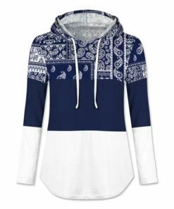 Best Sale 🔔 UDEAR White & Navy Paisley Color Block Long-Sleeve Hoodie - 👩 Women 🔔