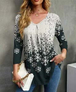 Wholesale 😀 UDEAR Cream & Black Snowflake V-Neck Top - Plus 👏