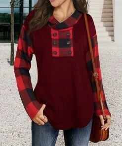 Best Pirce 😍 UDEAR Burgundy & Black Plaid Hooded Long-Sleeve Top - 👩 Women 🛒