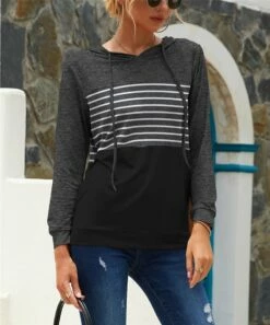 Buy 🧨 UDEAR Black & Dark Gray Stripe Hoodie - 👩 Women 💯