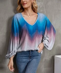 Outlet ❤️ UDEAR Light Purple & Blue Abstract V-Neck Top - 👩 Women ⌛