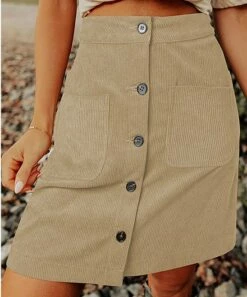Cheap 🥰 UDEAR Apricot Front-Pocket Button-Front A-Line 👗 Skirt - Plus 🎁