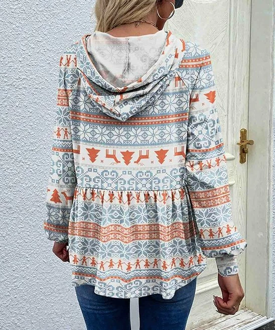 Best deal ๐ UDEAR Orange Red & Gray Blue Reindeer & Snowflake Hoodie - ๐ฉ Women ๐ - Image 2