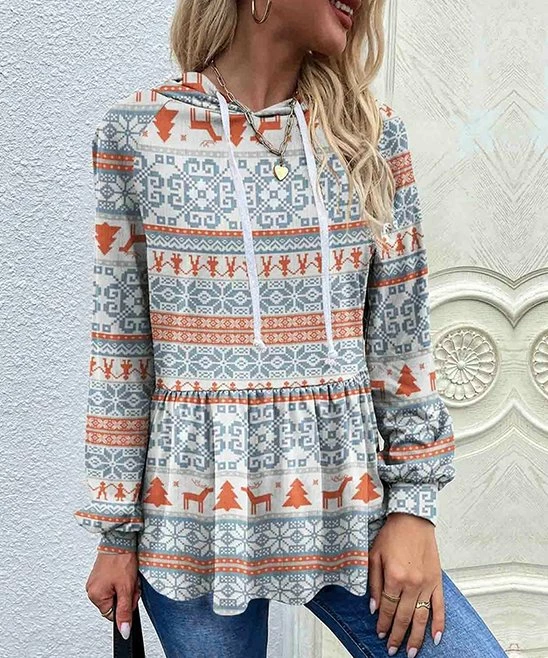 Best deal ๐ UDEAR Orange Red & Gray Blue Reindeer & Snowflake Hoodie - ๐ฉ Women ๐