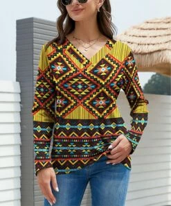Buy โ UDEAR Yellow & Black Geometric V-Neck Long-Sleeve Top - ๐ฉ Women ๐