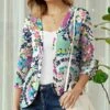 Promo 🤩 UDEAR Green & White Floral Three-Quarter Sleeve Open Cardigan - Plus 🛒