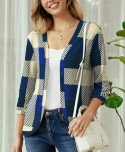 Best deal 😍 UDEAR Navy & Sapphire Blue Buffalo Check Three-Quarter Sleeve Open Cardigan - Plus ⌛