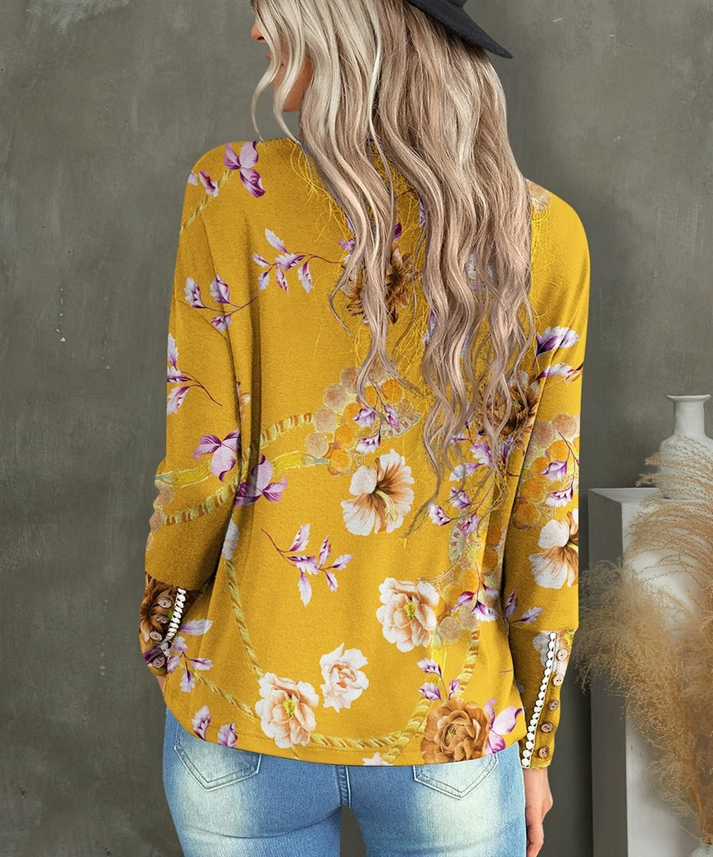 Best Pirce โ UDEAR Yellow & Purple Floral Long-Sleeve Top - ๐ฉ Women & Plus ๐ - Image 2