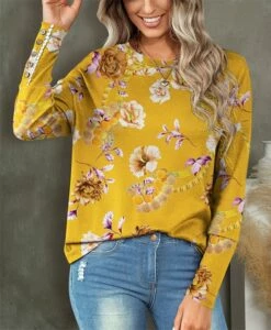 Best Pirce ⌛ UDEAR Yellow & Purple Floral Long-Sleeve Top - 👩 Women & Plus 🔔