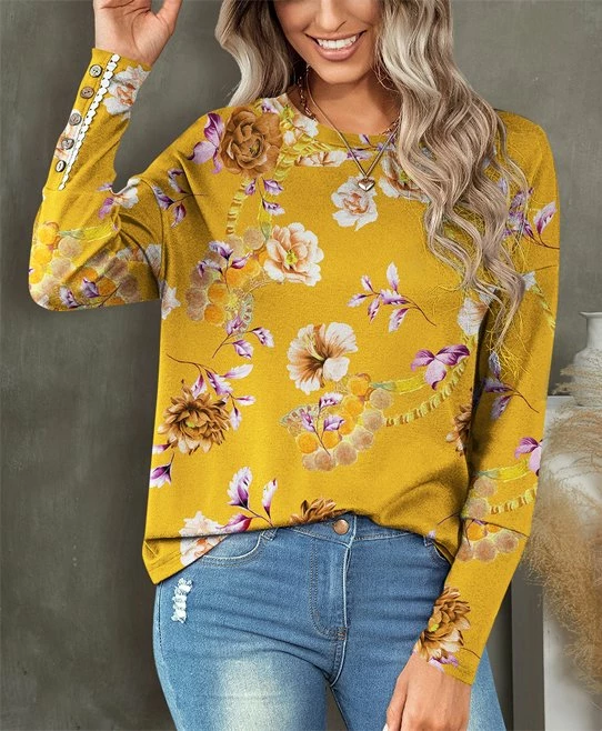 Best Pirce โ UDEAR Yellow & Purple Floral Long-Sleeve Top - ๐ฉ Women & Plus ๐