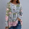 Outlet 😀 UDEAR Blue & Green Floral Long-Sleeve Empire-Waist Top - 👩 Women & Plus 😍