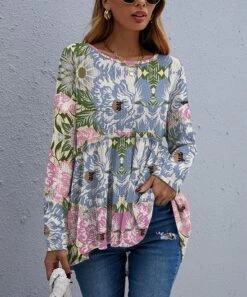 Outlet ๐ UDEAR Blue & Green Floral Long-Sleeve Empire-Waist Top - ๐ฉ Women & Plus ๐