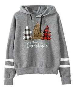 New 😍 UDEAR Gray & White Stripe 'Merry 🎄 Christmas' Tree Hoodie - Plus 🔥