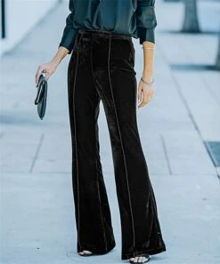 Best Sale ⌛ UDEAR Black Velvet Wide-Leg Pants - 👩 Women & Plus 🧨