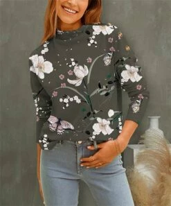 Best Pirce ✨ UDEAR Coffee & Pink Floral Mock Neck Top - 👩 Women 🎉