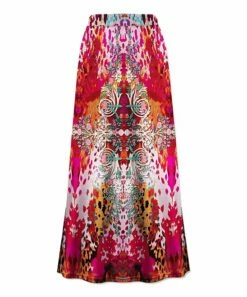 New ✔️ UDEAR Rose Red & Orange Floral Abstract Maxi 👗 Skirt - Plus 🤩