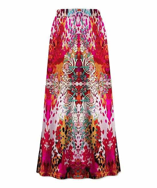 New โ๏ธ UDEAR Rose Red & Orange Floral Abstract Maxi ๐ Skirt - Plus ๐คฉ