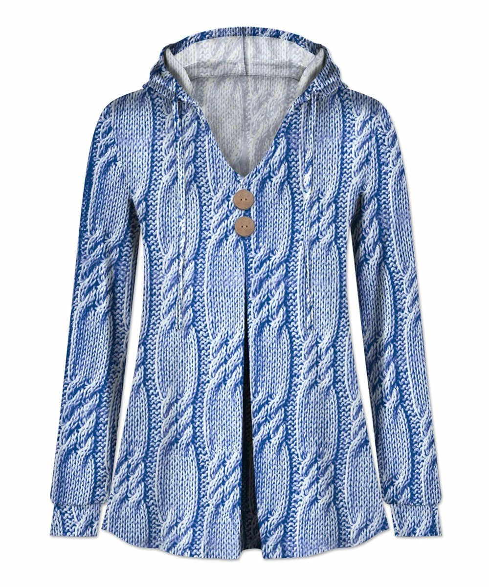 Best Pirce ๐ UDEAR Blue Abstract Hooded Button-Up Cardigan - ๐ฉ Women ๐