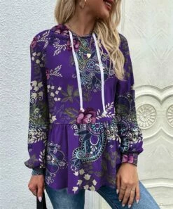 Brand new 🔔 UDEAR Purple & Green Floral Ruffle Hoodie - Plus 👍