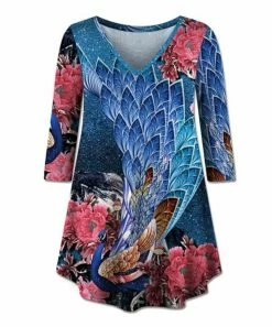Top 10 😉 UDEAR Red & Blue Floral Peacock V-Neck Tunic - 👩 Women ✔️